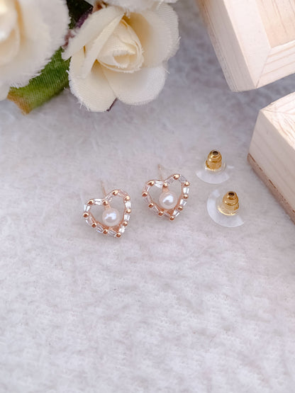 BUY 1 GET 1 FREE -American Diamond Rose Gold Plated Heart Shape Fancy Earrings