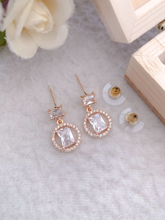 BUY 1 GET 1 FREE -American Diamond Rose Gold Plated Hanging Delicate Earrings