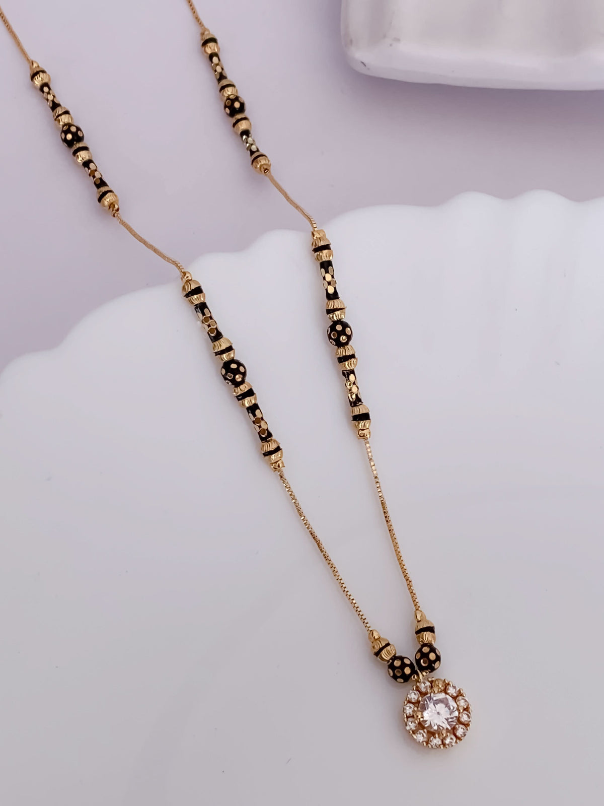 Buy 1 Get 1 Free -Gold Finish Round CZ Solitaire Mangalsutra - Mangalsutra - Belleza Jewels