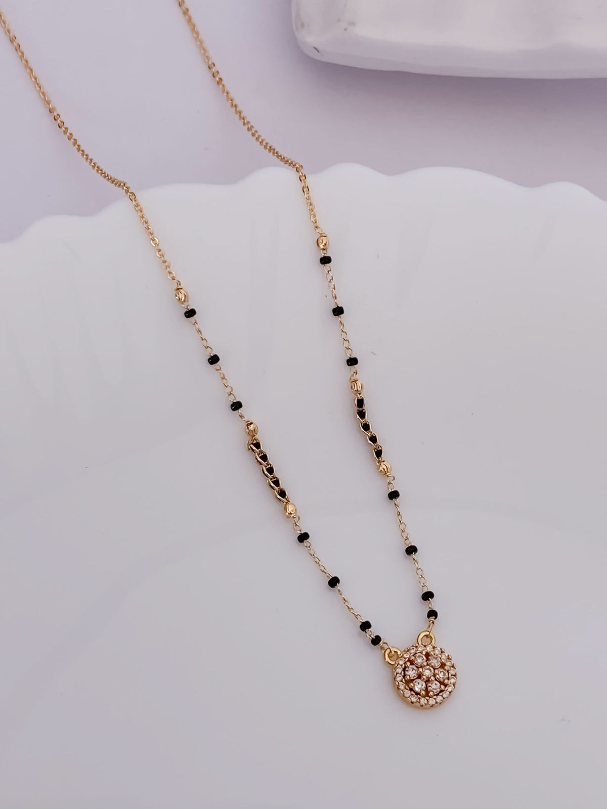 Buy 1 Get 1 Free - Mini Round CZ Cluster Mangalsutra | Minimal Black Beads Gold Chain Necklace - Mangalsutra - Belleza Jewels