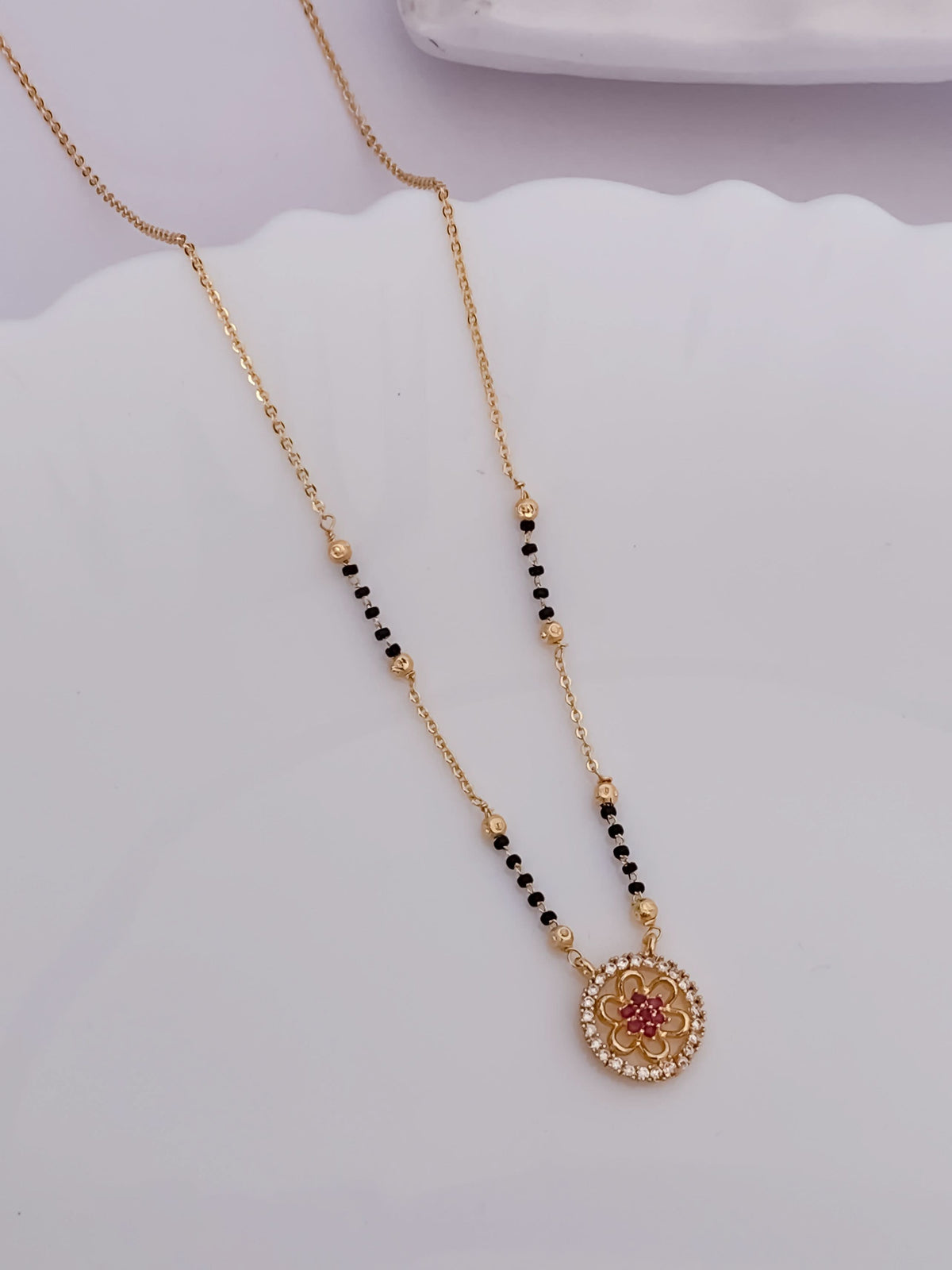 Buy 1 Get 1 Free - American Diamond Gold Round Shape Fancy Delicate Mangalsutra - Mangalsutra - Belleza Jewels