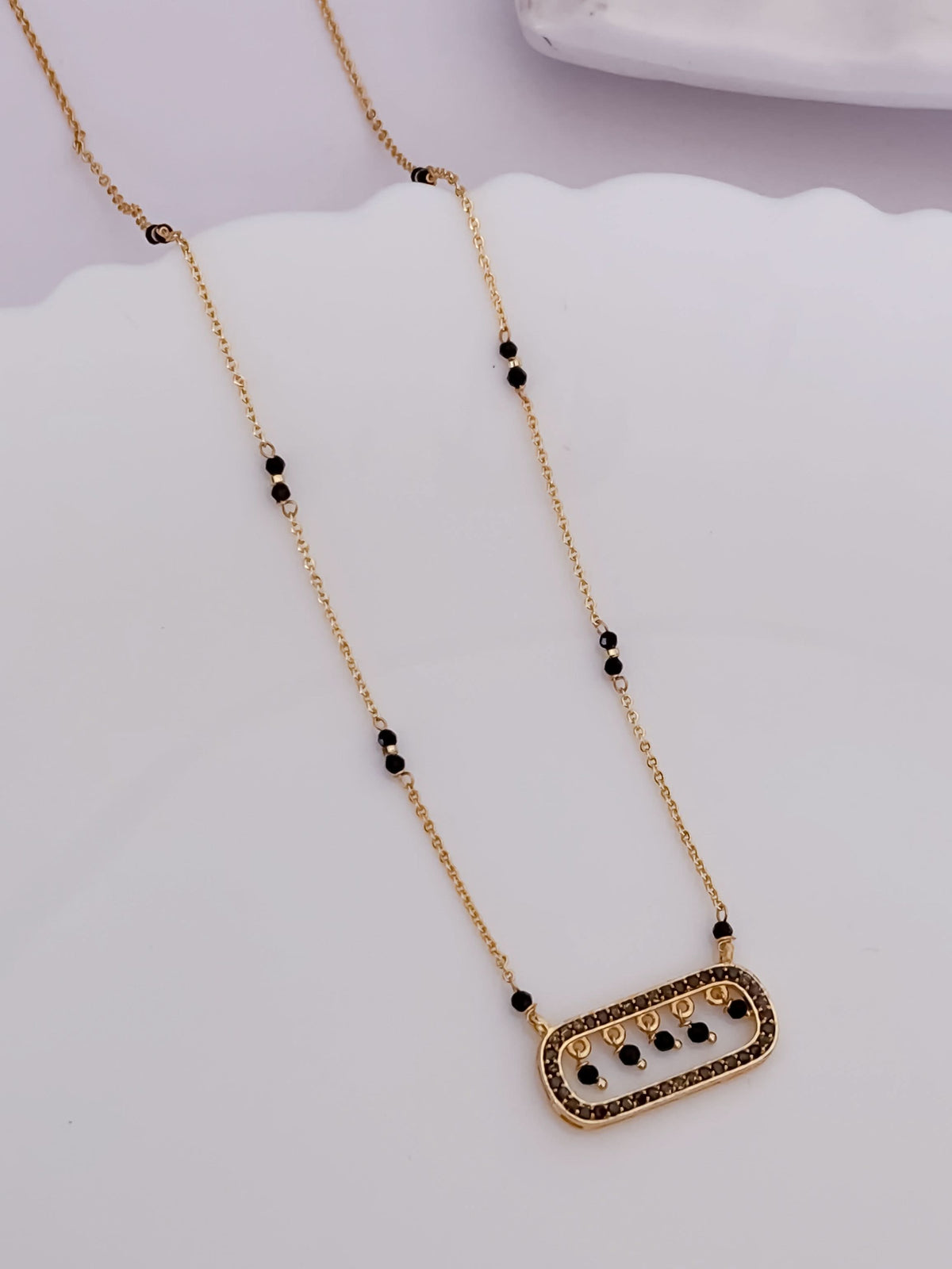 Buy 1 Get 1 Free - Minimal Rectangle Charm Mangalsutra | Elegant Black Beads Chain - Mangalsutra - Belleza Jewels