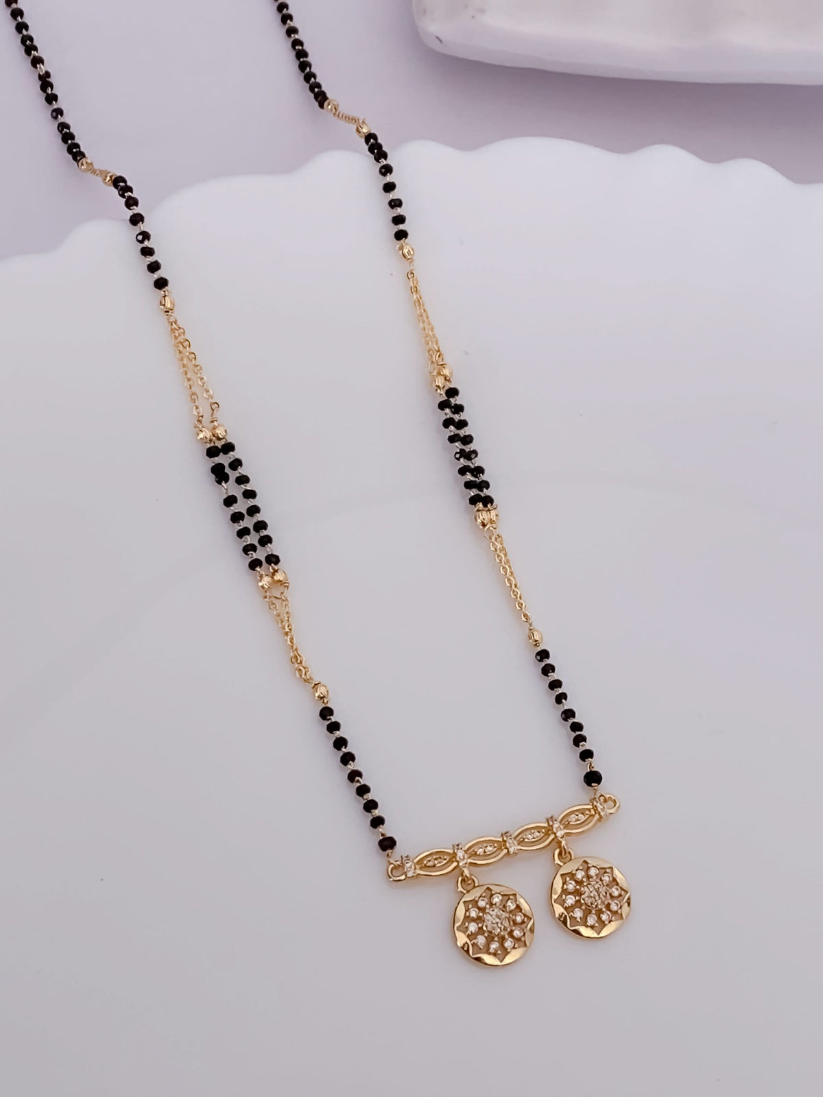 Buy 1 Get 1 Free - Dual Crystal Disc Minimal Mangalsutra Necklace - Mangalsutra - Belleza Jewels