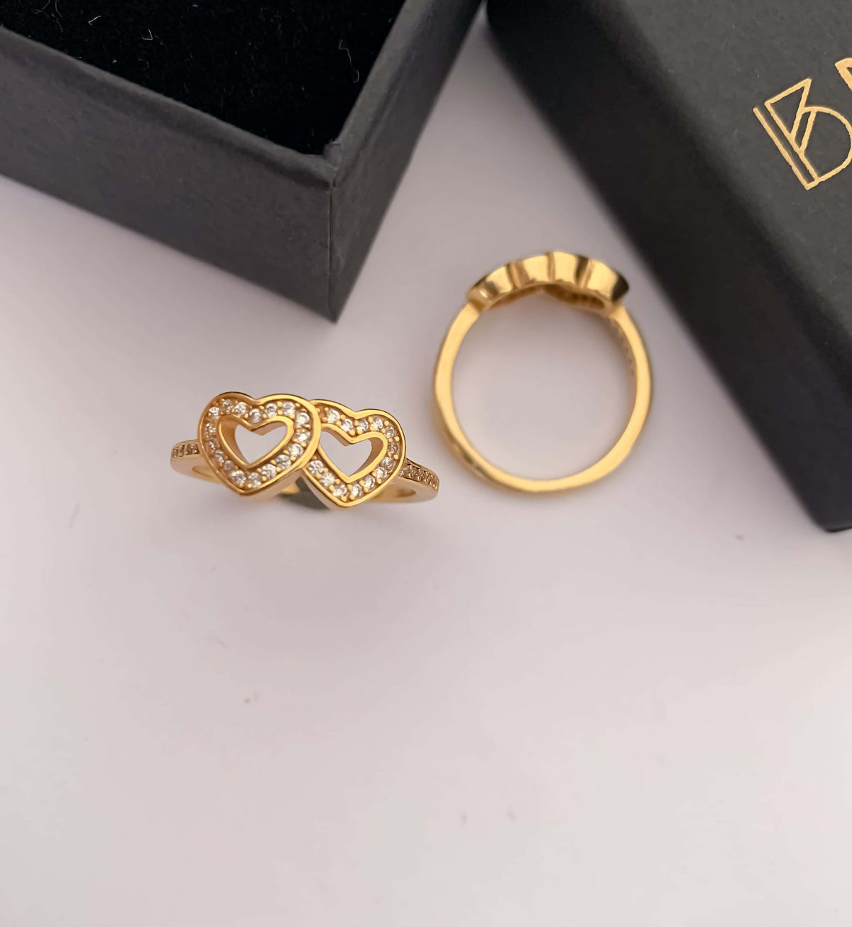 American Diamond high gold heart shape fancy delicated Ring - finger ring - Belleza Jewels