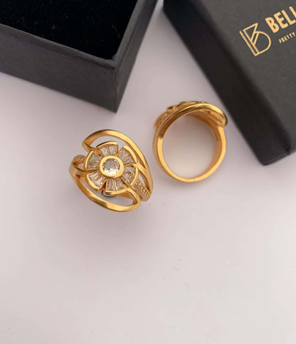 American Diamond high gold flower shap fancy ring . - finger ring - Belleza Jewels