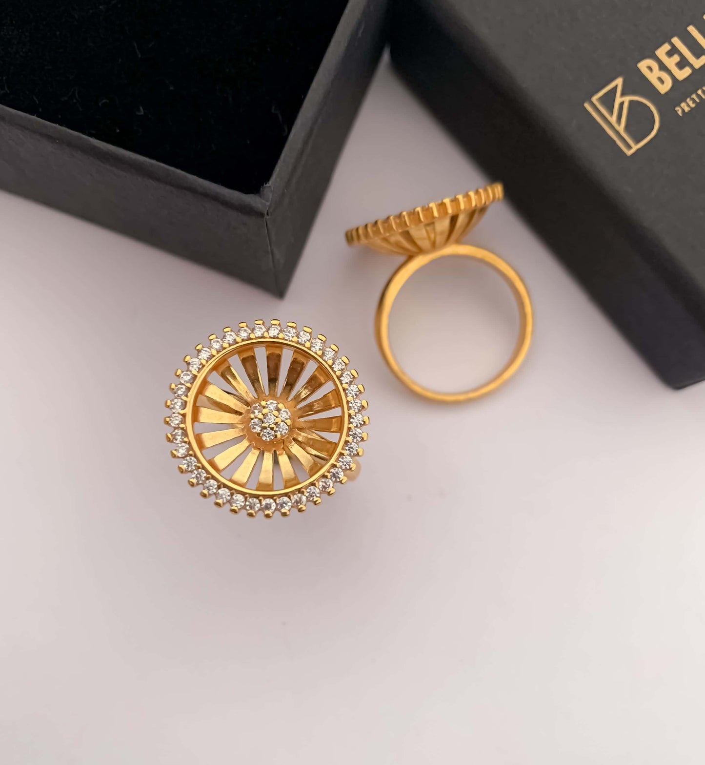 American Diamond high gold fancy round shape ring. - finger ring - Belleza Jewels