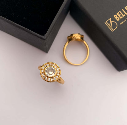 American Diamond round shape fancy high gold ring. - finger ring - Belleza Jewels