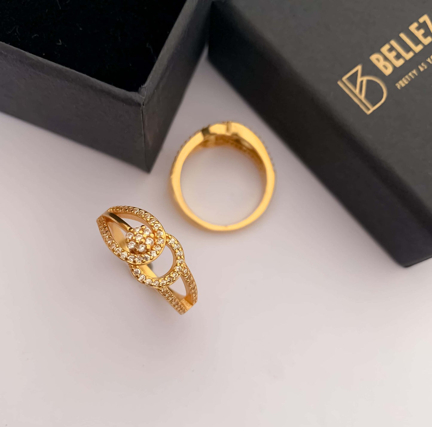 American Diamond high gold Plated fancy ring. - finger ring - Belleza Jewels