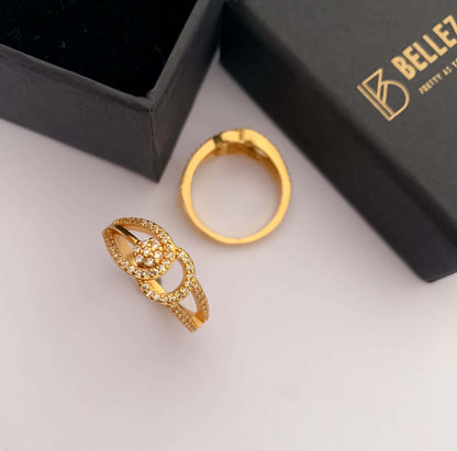 American Diamond high gold Plated fancy ring. - finger ring - Belleza Jewels