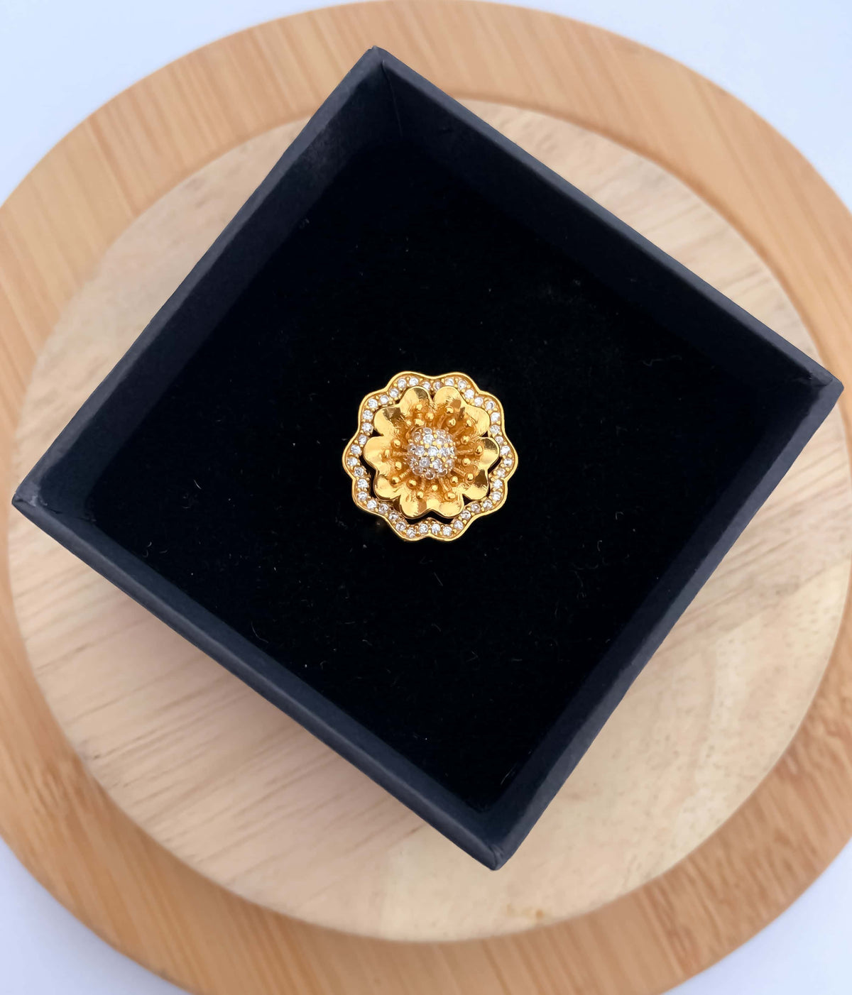 American Diamond High gold Flower shape delicate ring - finger ring - Belleza Jewels