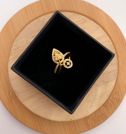 American Diamond high gold leaves &round shape fancy ring . - finger ring - Belleza Jewels