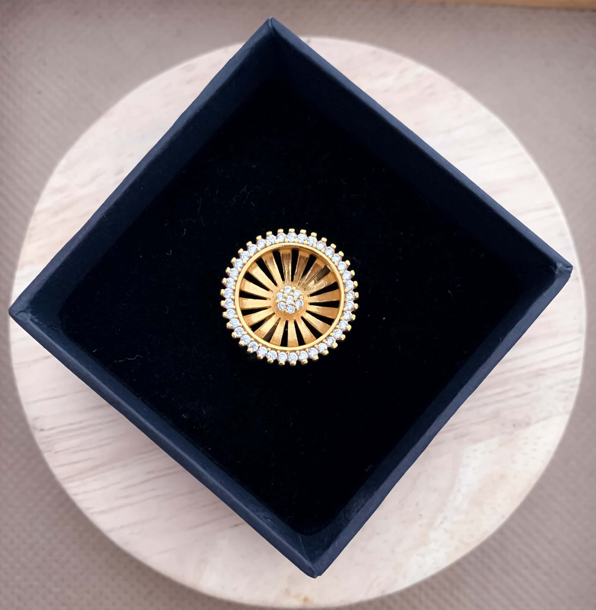 American Diamond high gold fancy round shape ring. - finger ring - Belleza Jewels