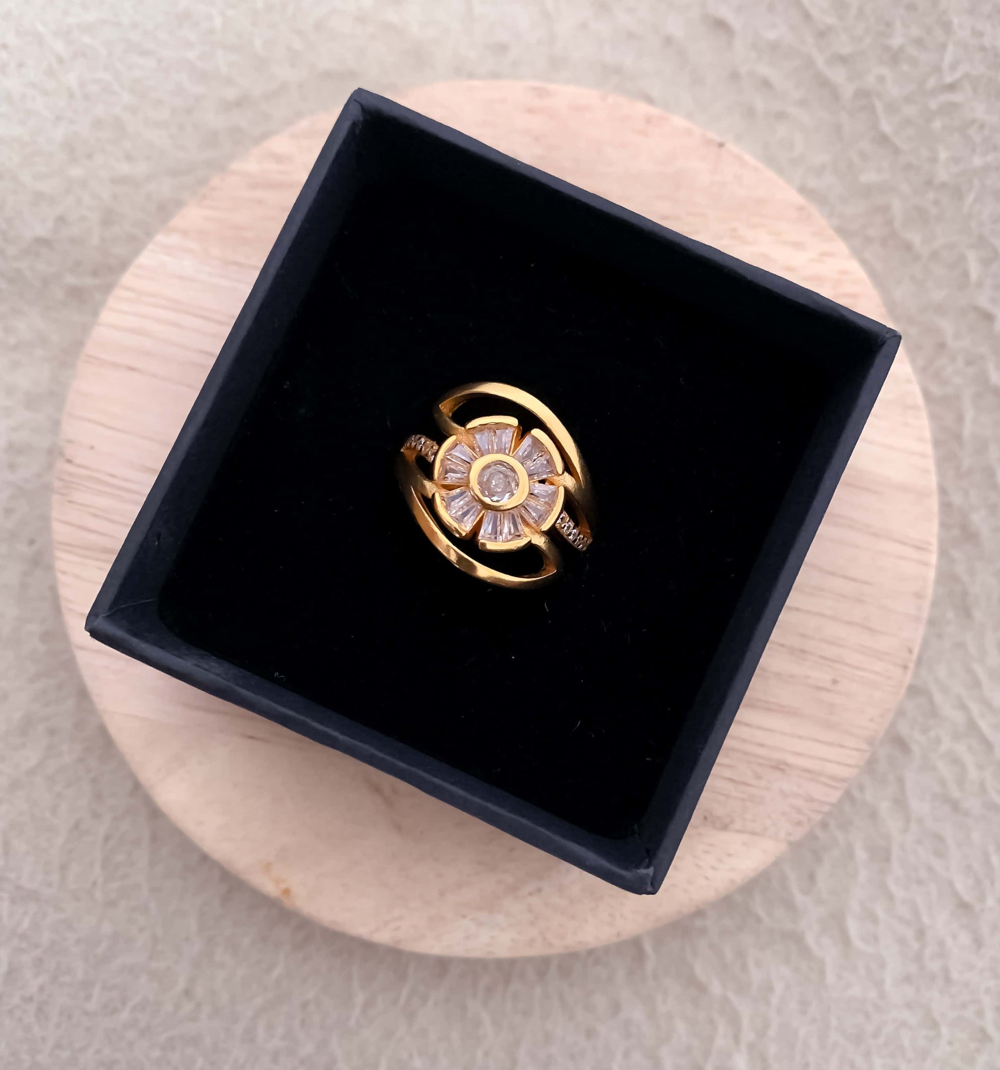 American Diamond high gold flower shap fancy ring . - finger ring - Belleza Jewels