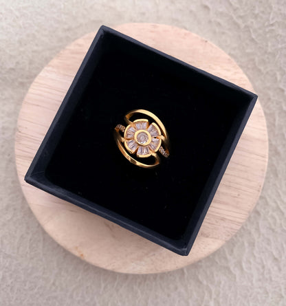 American Diamond high gold flower shap fancy ring . - finger ring - Belleza Jewels