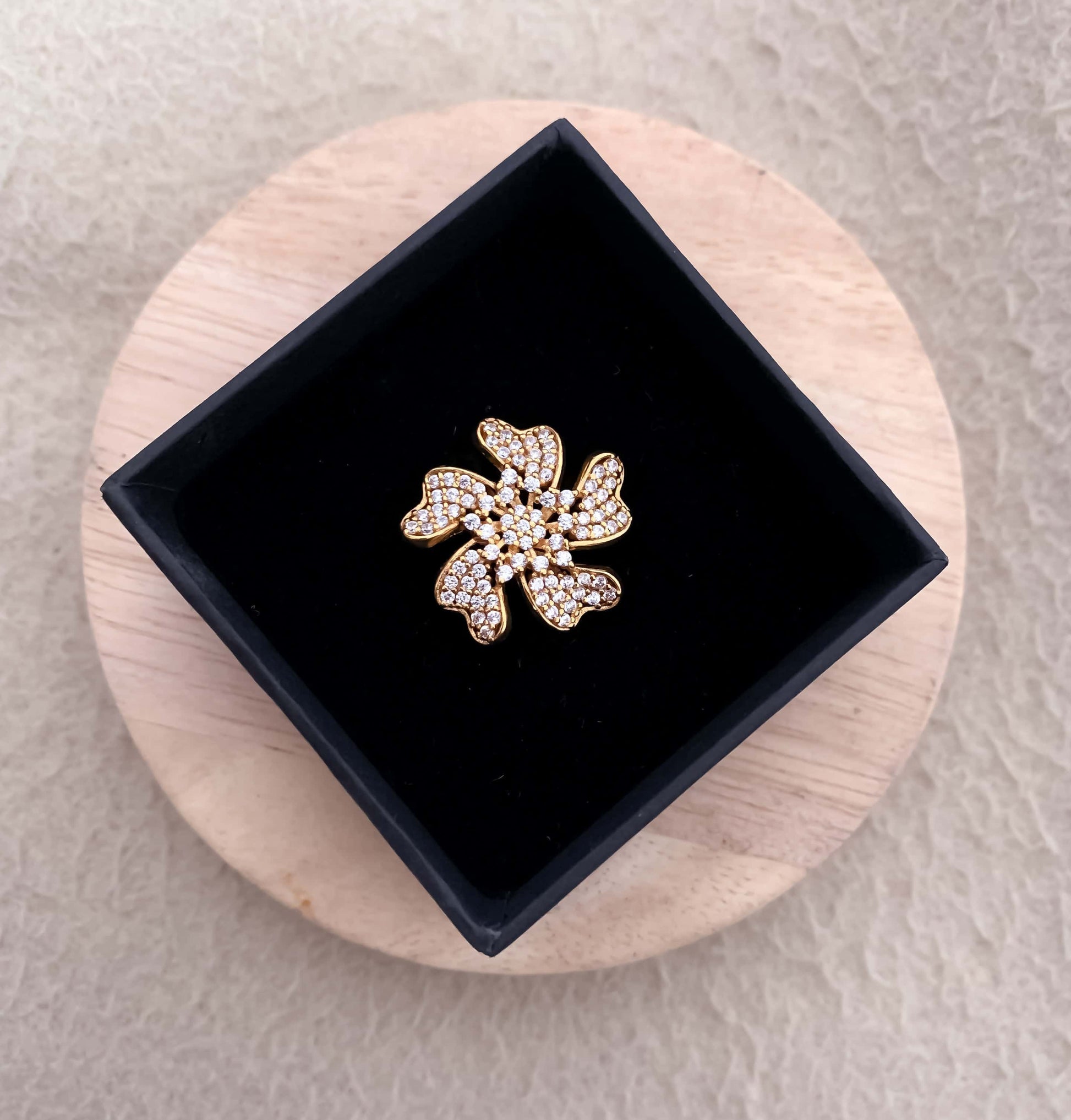 American Diamond High gold Plated flower shape Big fancy ring. - finger ring - Belleza Jewels