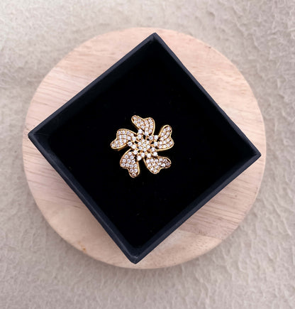 American Diamond High gold Plated flower shape Big fancy ring. - finger ring - Belleza Jewels