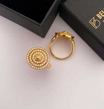 American Diamond Hight Gold Plated Round Shape Delicate Fancy Ring - finger ring - Belleza Jewels