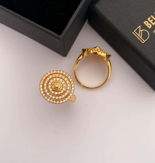 American Diamond Hight Gold Plated Round Shape Delicate Fancy Ring - finger ring - Belleza Jewels