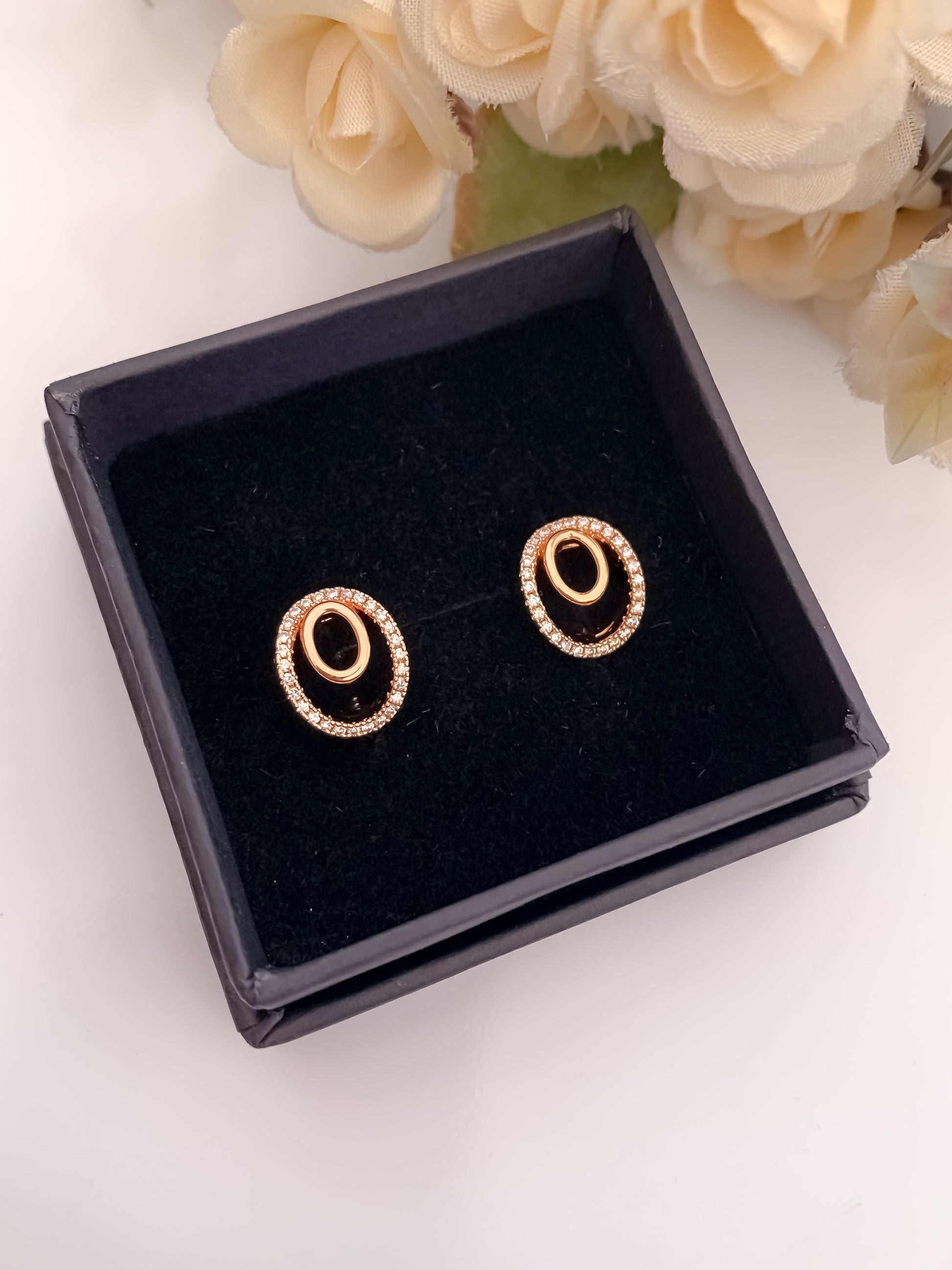 BUY 1 GET 1 FREE -American Diamond Rose Gold Oval Shape Delicate Fancy Bali - BALI - Belleza Jewels