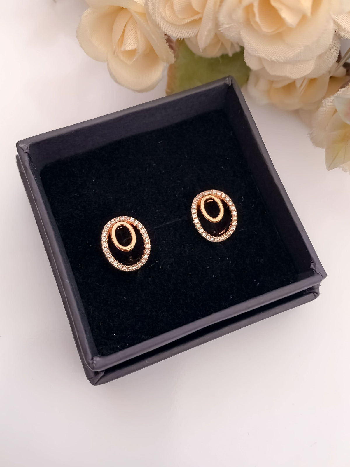 BUY 1 GET 1 FREE -American Diamond Rose Gold Oval Shape Delicate Fancy Bali - BALI - Belleza Jewels