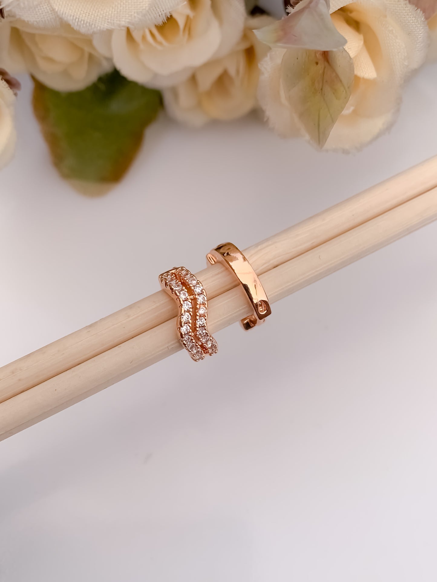 BUY 1 GET 1 FREE -American Diamond Rose Gold Delicate Fancy Bali - BALI - Belleza Jewels