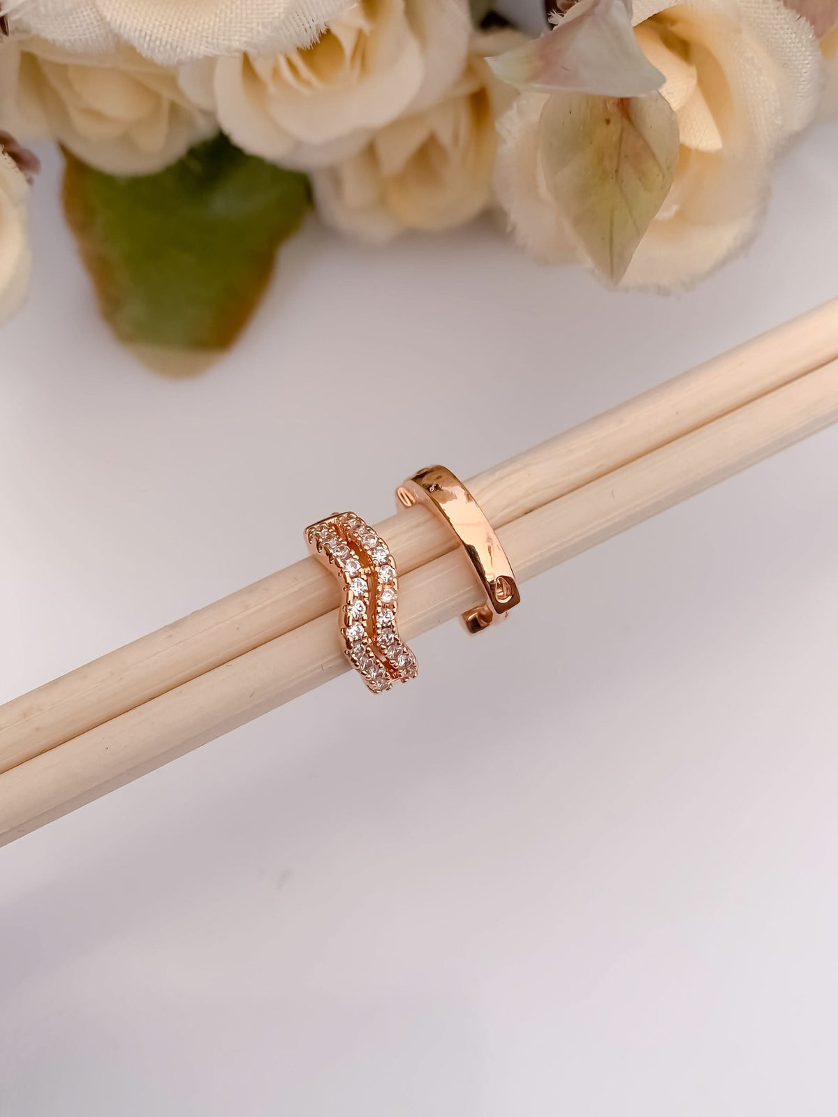 BUY 1 GET 1 FREE -American Diamond Rose Gold Delicate Fancy Bali - BALI - Belleza Jewels
