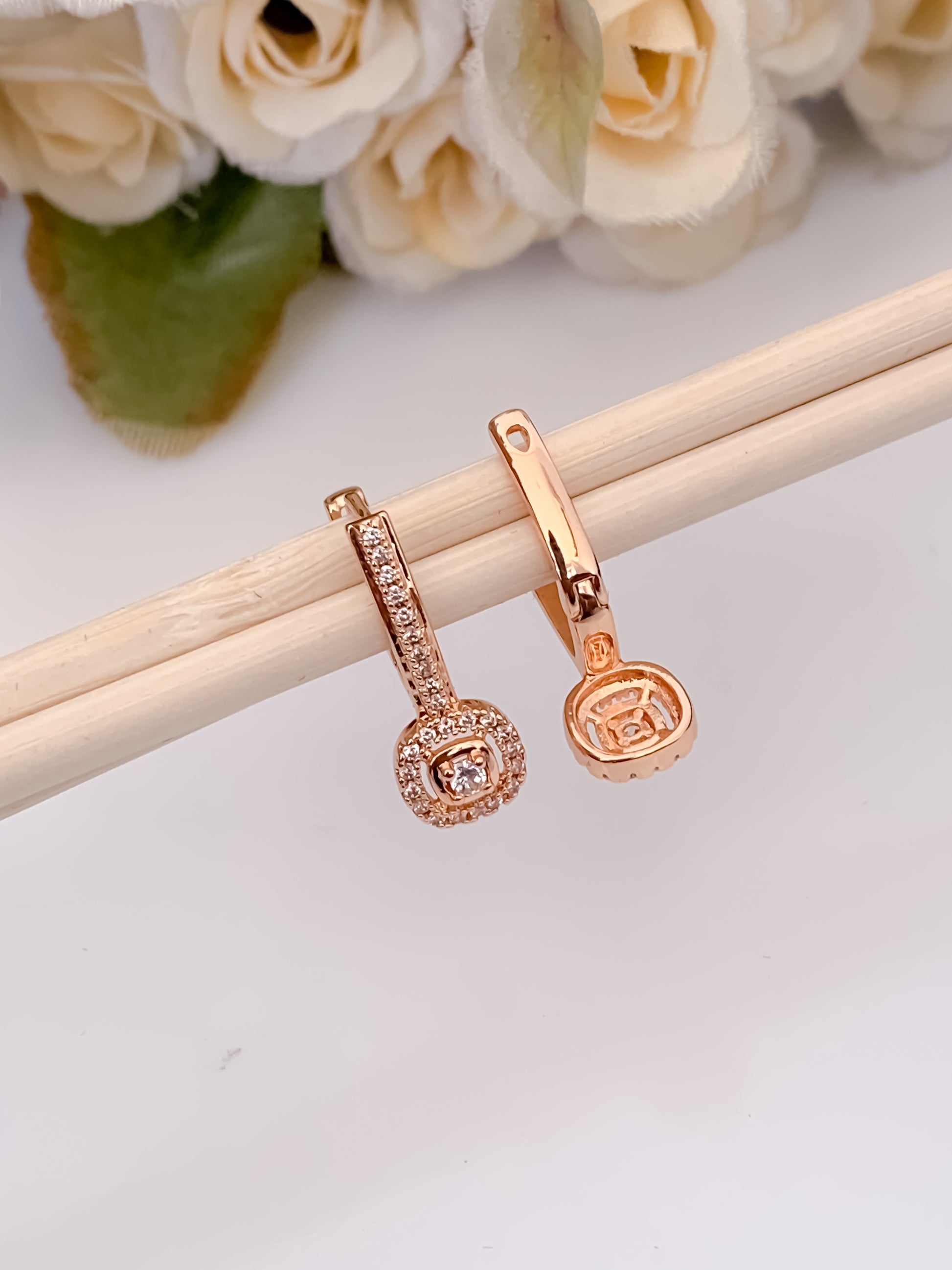 BUY 1 GET 1 FREE -American Diamond Rose Gold Hoop Earrings Bali - BALI - Belleza Jewels