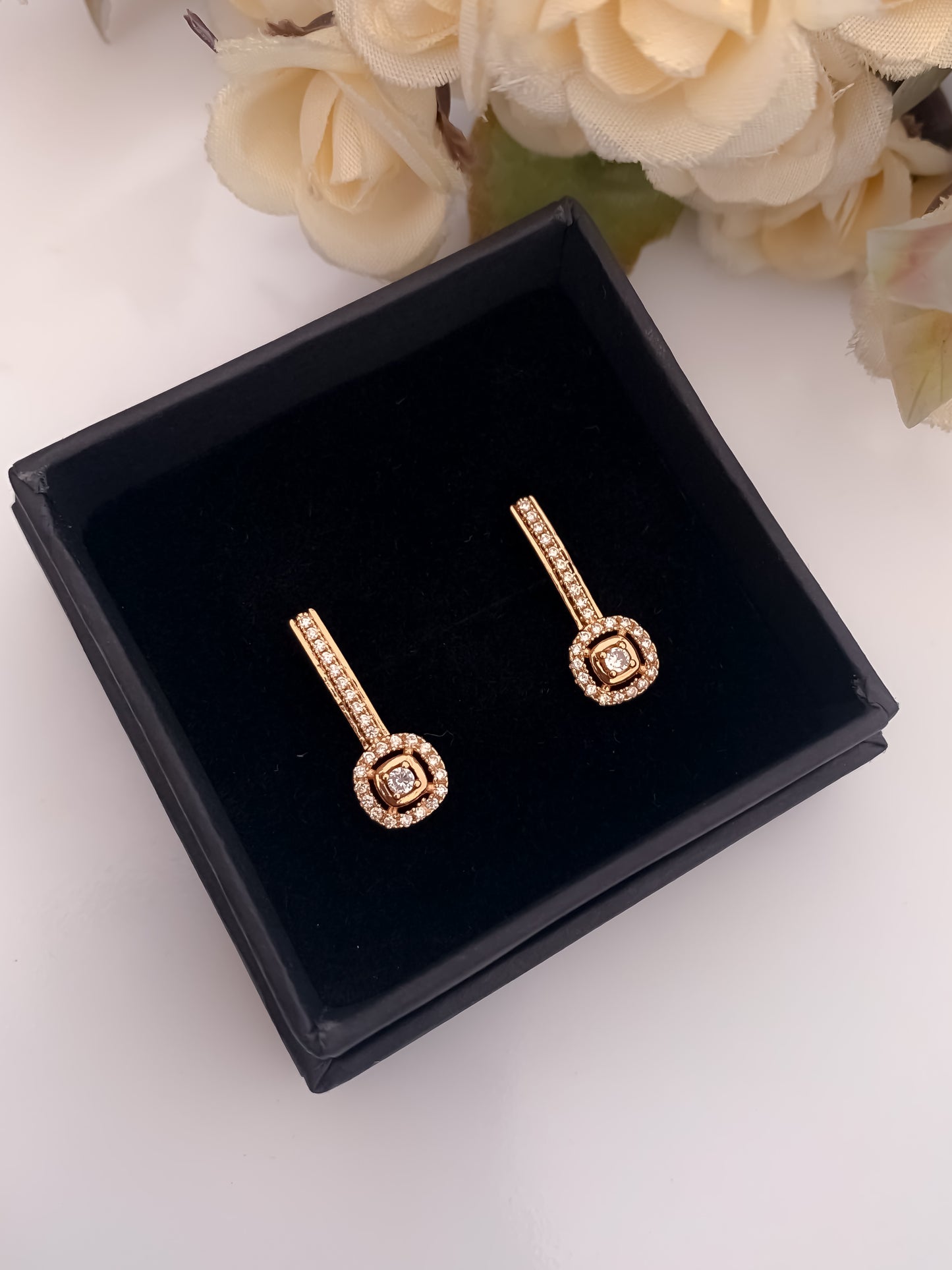 BUY 1 GET 1 FREE -American Diamond Rose Gold Hoop Earrings Bali - BALI - Belleza Jewels