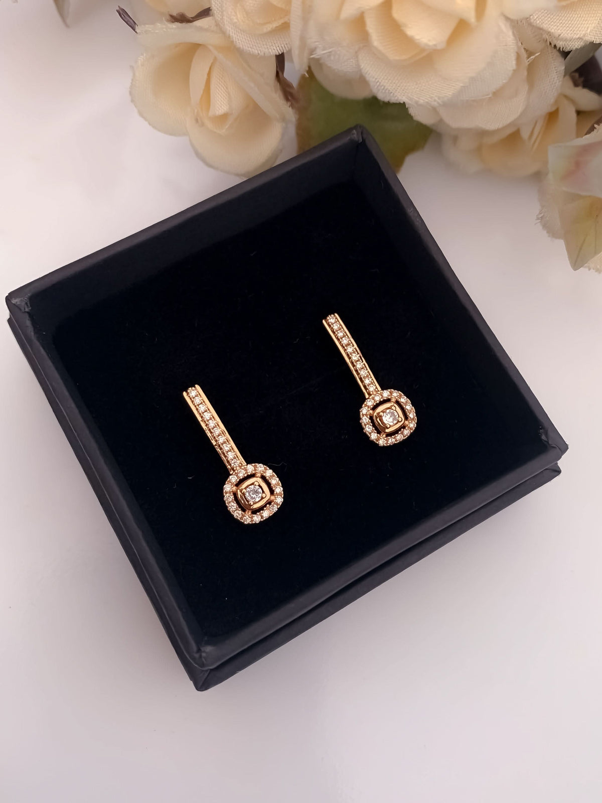 BUY 1 GET 1 FREE -American Diamond Rose Gold Hoop Earrings Bali - BALI - Belleza Jewels