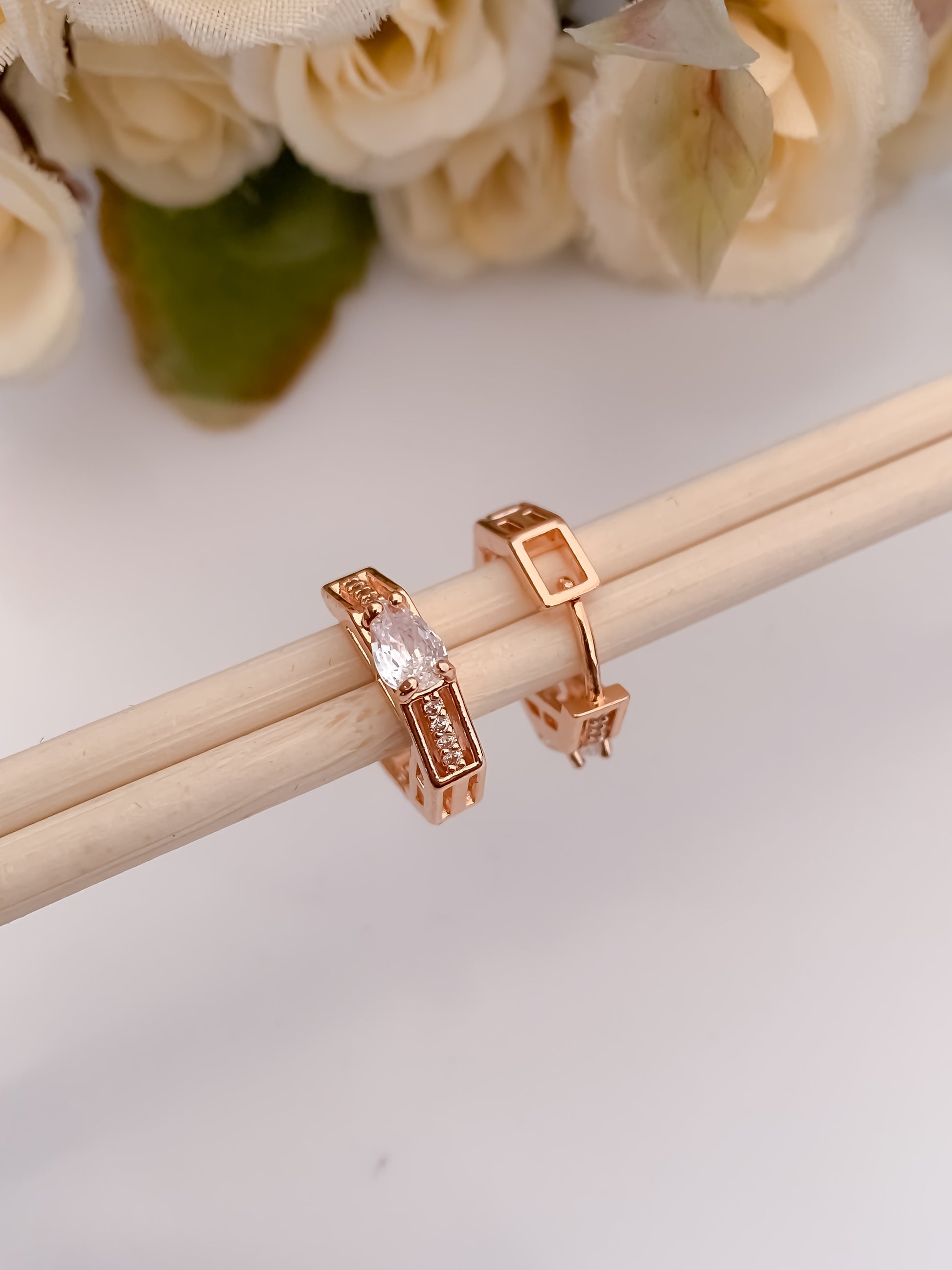 BUY 1 GET 1 FREE -American Diamond Rose Gold Plated Fancy Delicate Earrings Bali - BALI - Belleza Jewels