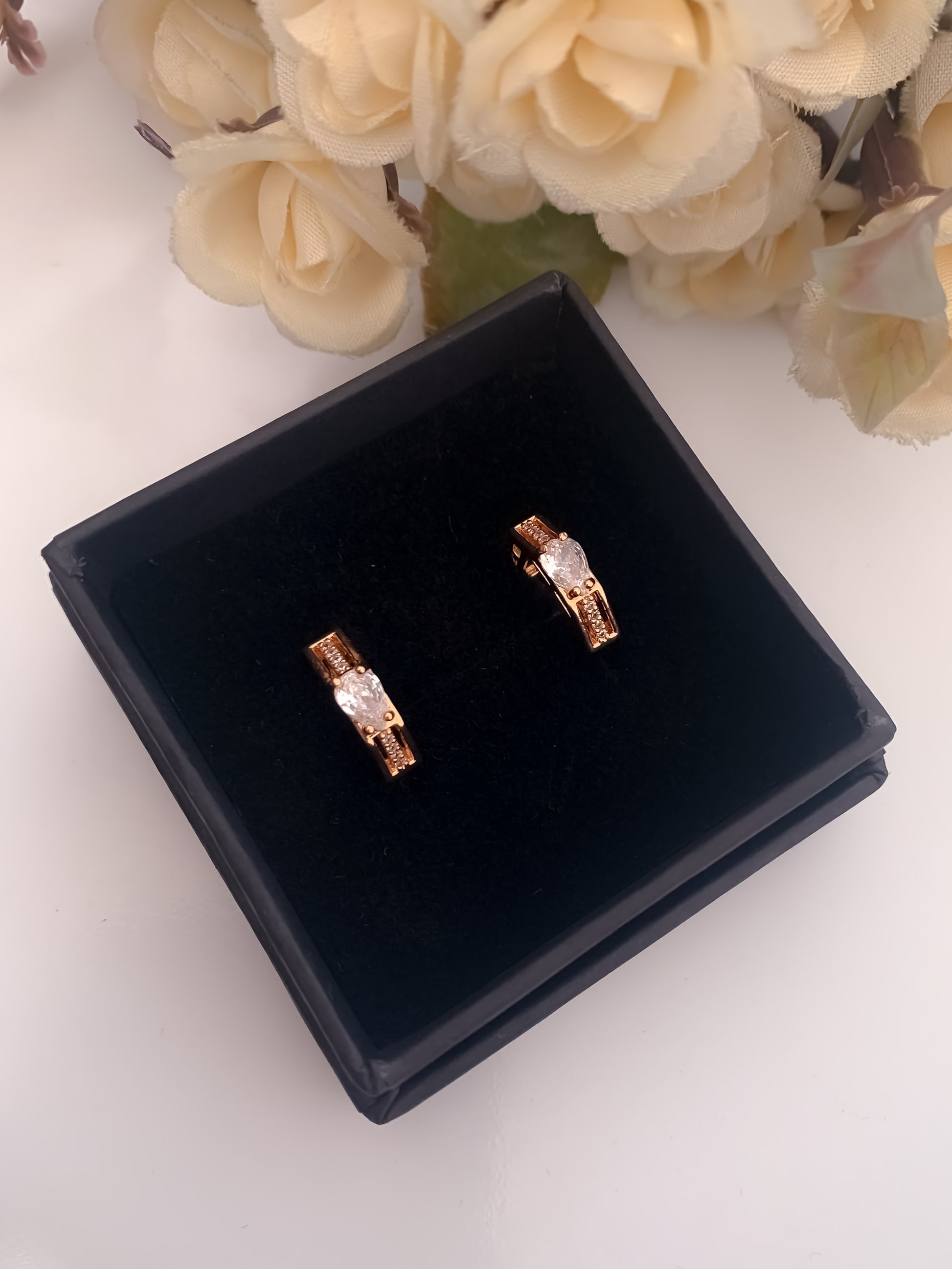 BUY 1 GET 1 FREE -American Diamond Rose Gold Plated Fancy Delicate Earrings Bali - BALI - Belleza Jewels