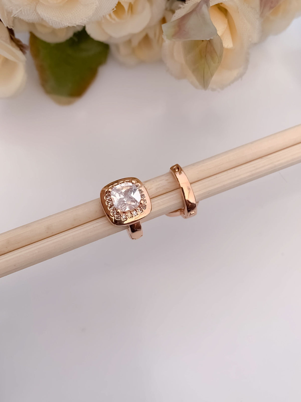 American Diamond Rose Gold Square Shape Delicate Fancy Bali - BALI - Belleza Jewels