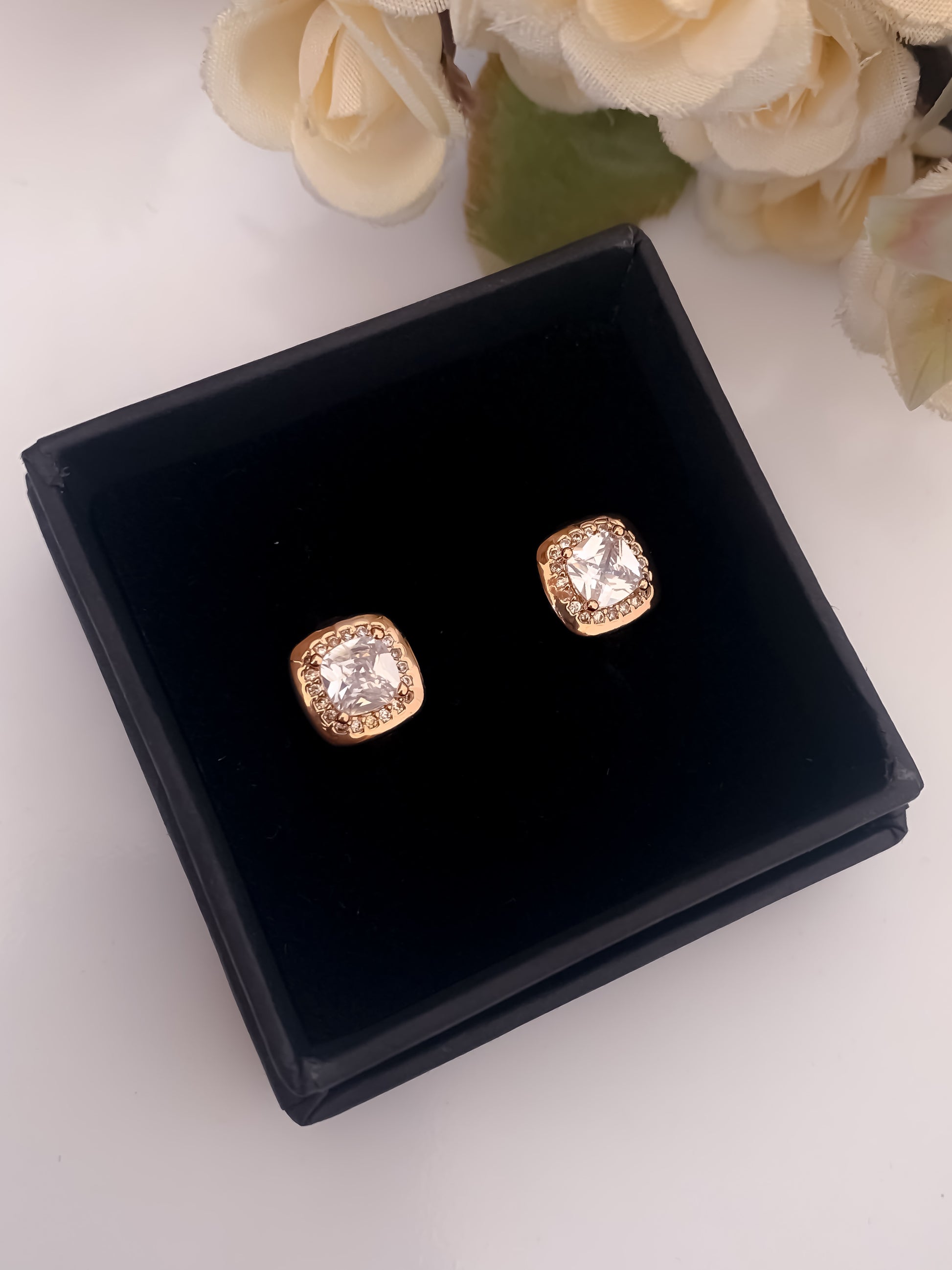 American Diamond Rose Gold Square Shape Delicate Fancy Bali - BALI - Belleza Jewels