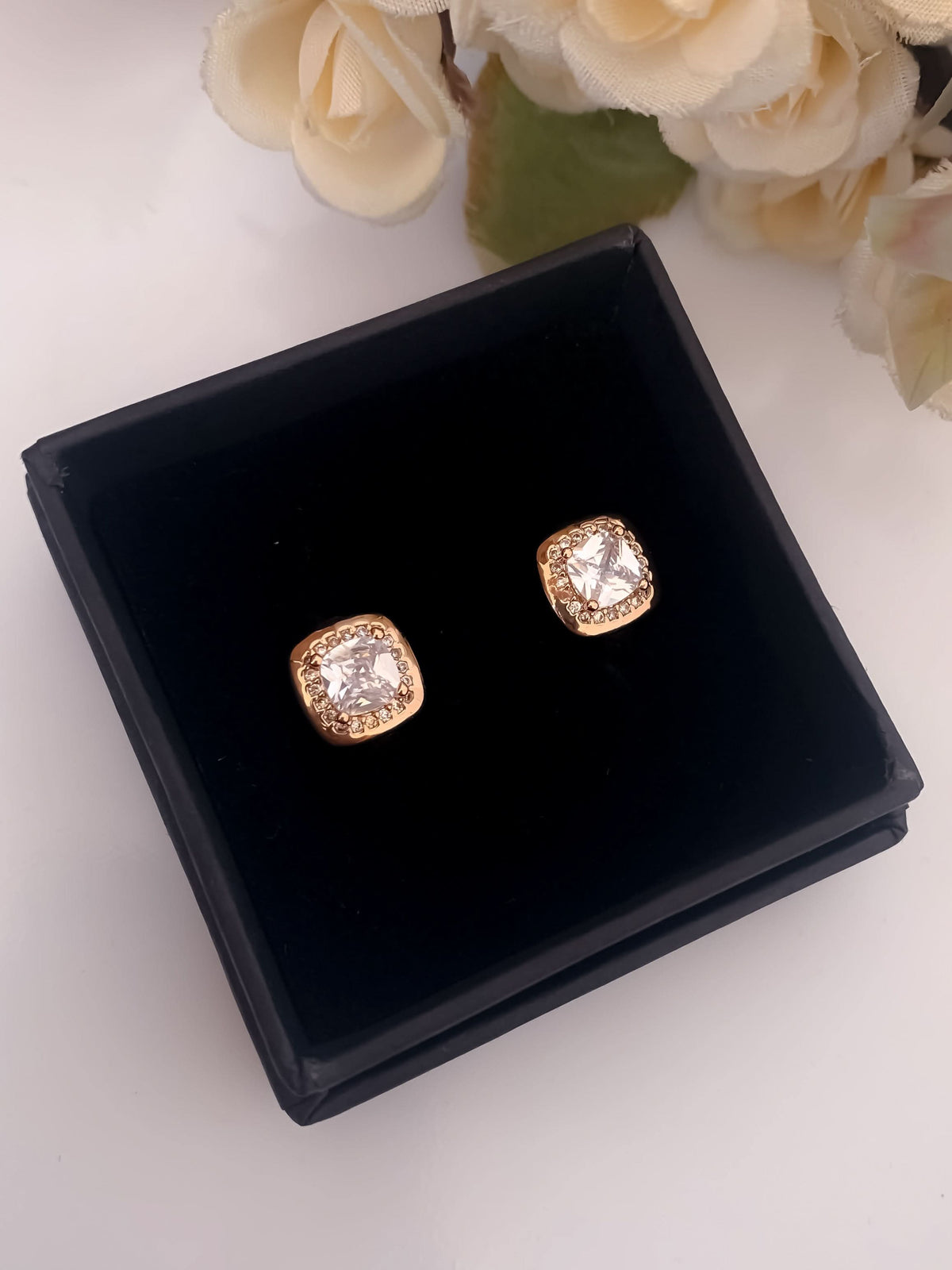 American Diamond Rose Gold Square Shape Delicate Fancy Bali - BALI - Belleza Jewels