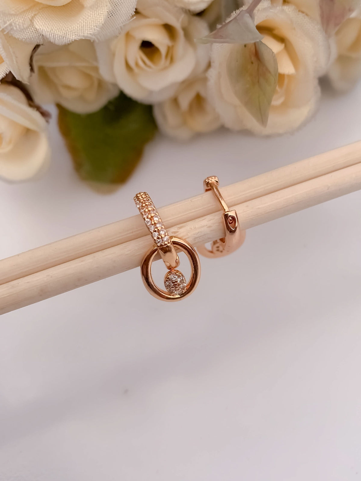 BUY 1 GET 1 FREE -American Diamond Rose Gold Hanging Earrings Bali - BALI - Belleza Jewels