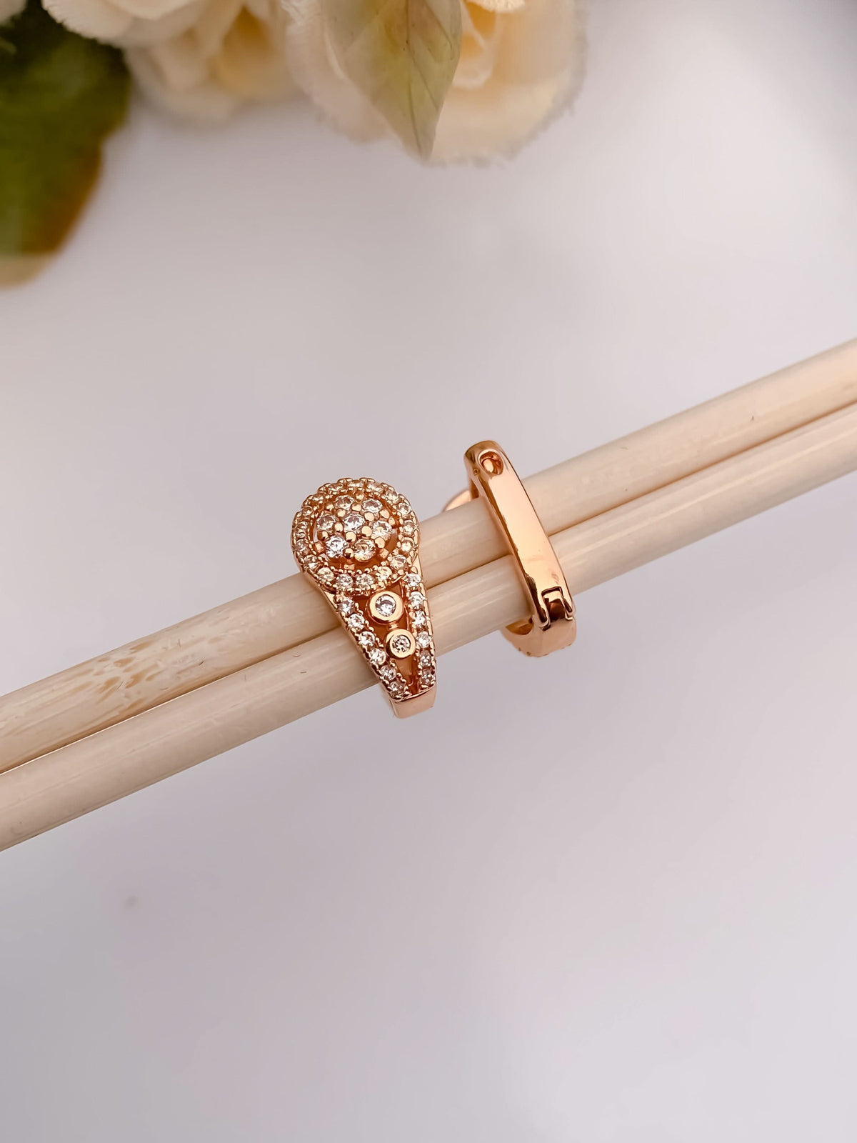 BUY 1 GET 1 FREE -American Diamond Rose Gold Hoop Earrings Bali - BALI - Belleza Jewels