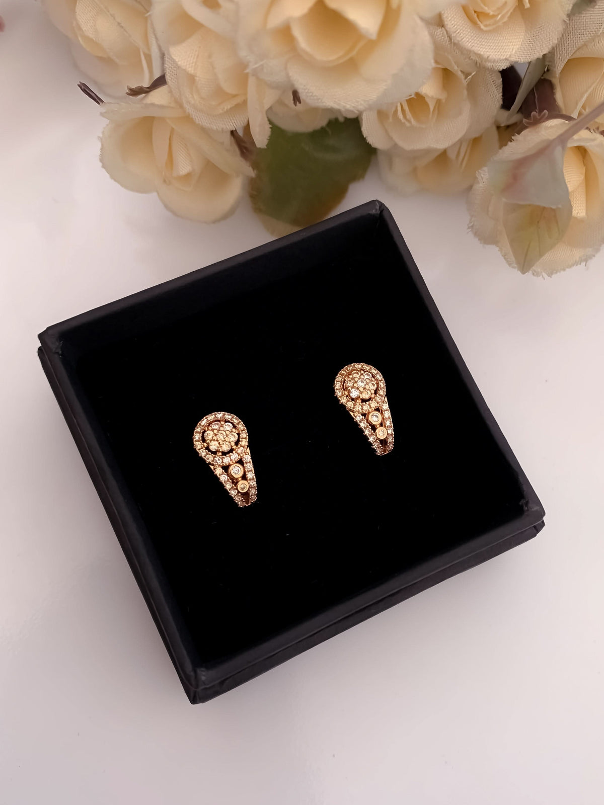 BUY 1 GET 1 FREE -American Diamond Rose Gold Hoop Earrings Bali - BALI - Belleza Jewels