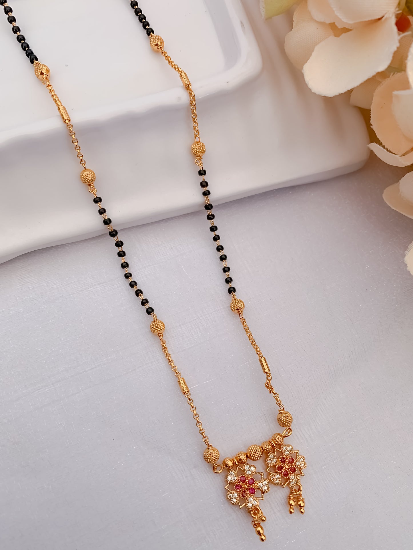 Buy 1 Get 1 Free - American Diamond Gold Plated Ruby Mangalsutra