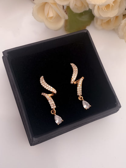 BUY 1 GET 1 FREE -American Diamond Rose Gold Plated Hanging Fancy Earrings - BALI - Belleza Jewels