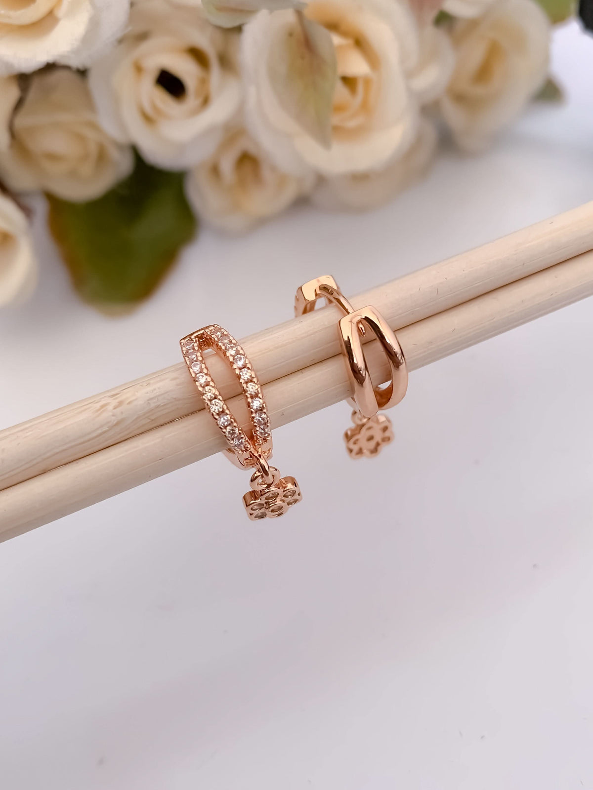 BUY 1 GET 1 FREE -American Diamond Rose Gold Fancy Delicate Bali Earrings - BALI - Belleza Jewels