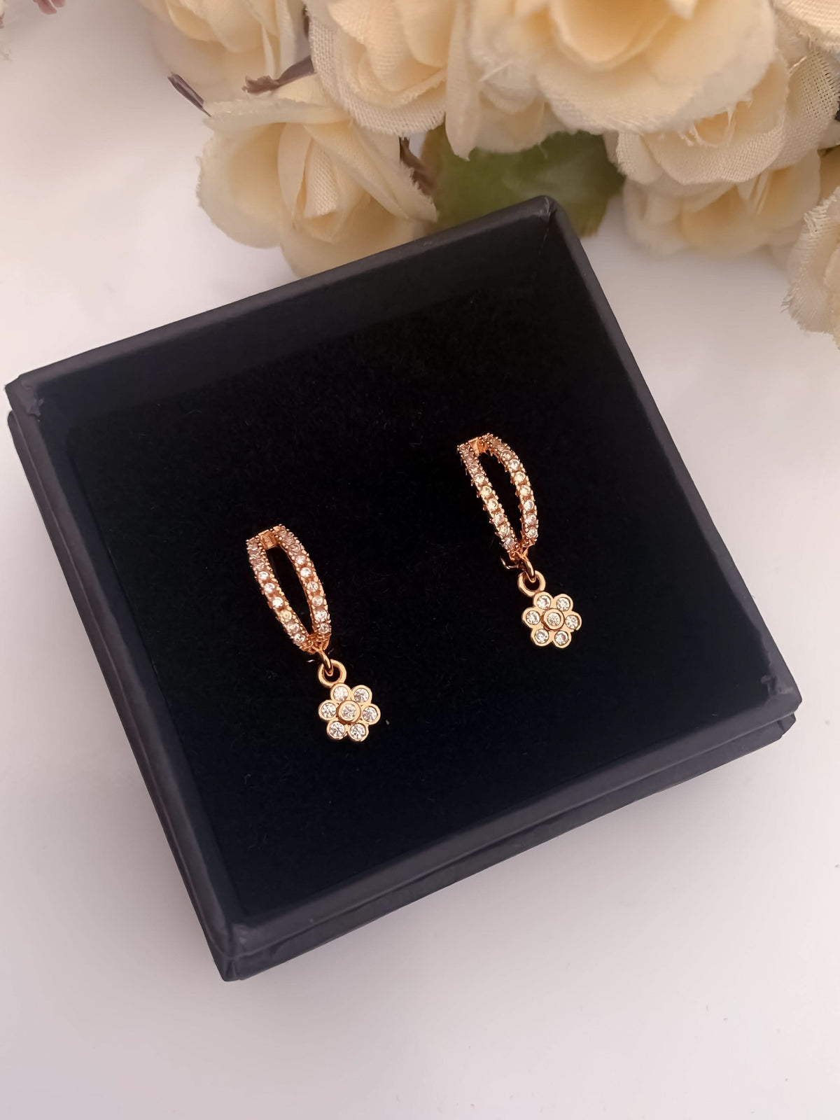 BUY 1 GET 1 FREE -American Diamond Rose Gold Fancy Delicate Bali Earrings - BALI - Belleza Jewels