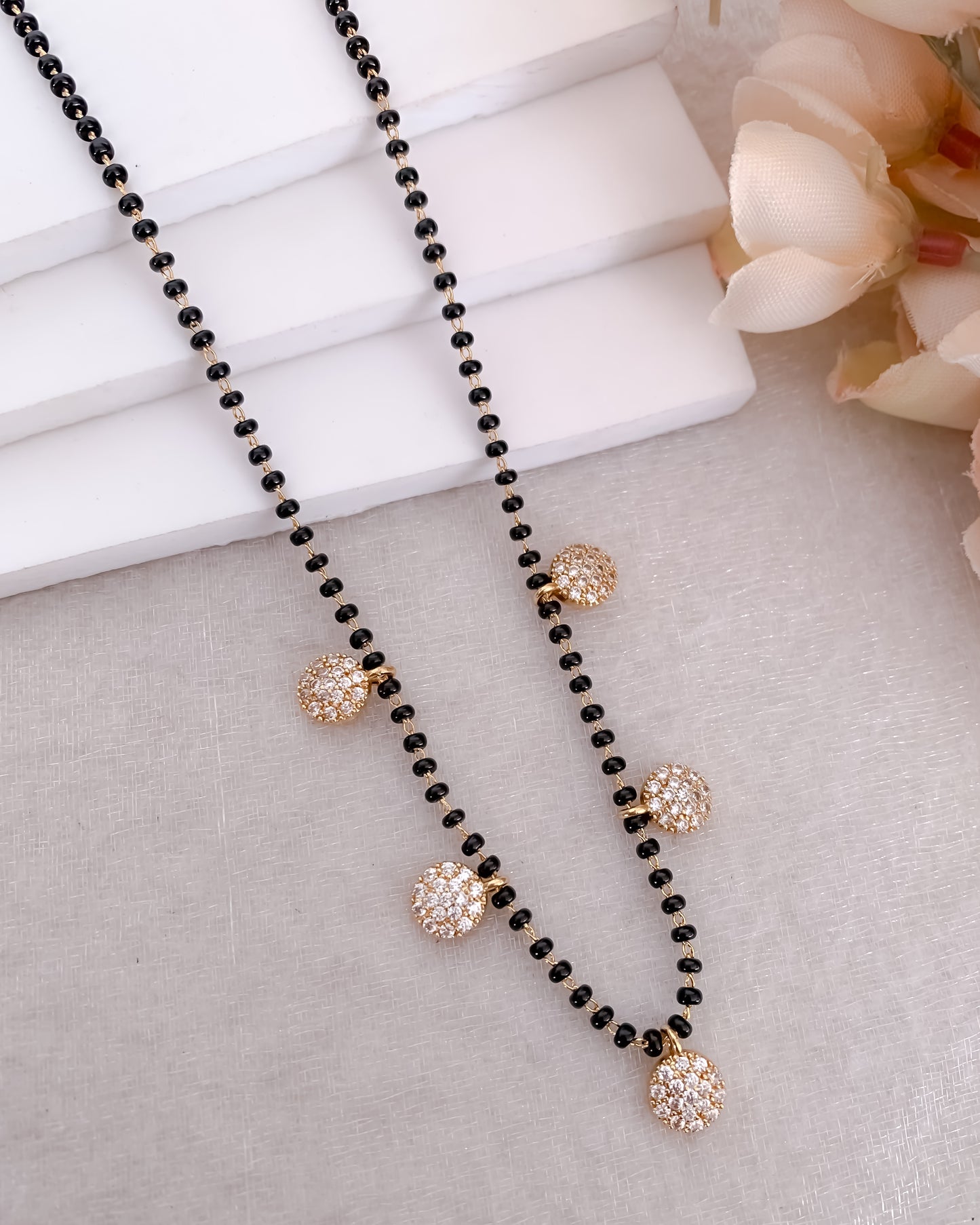 Buy 1 Get 1 Free - Minimal Multi Disc Crystal Black Bead Mangalsutra
