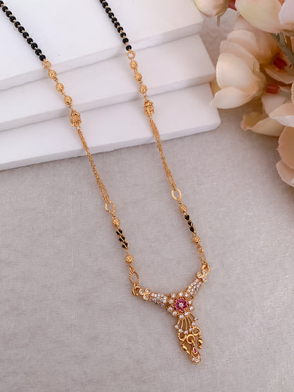 Buy 1 Get 1 Free - American Diamond Hanging Flower Shape Mangalsutra