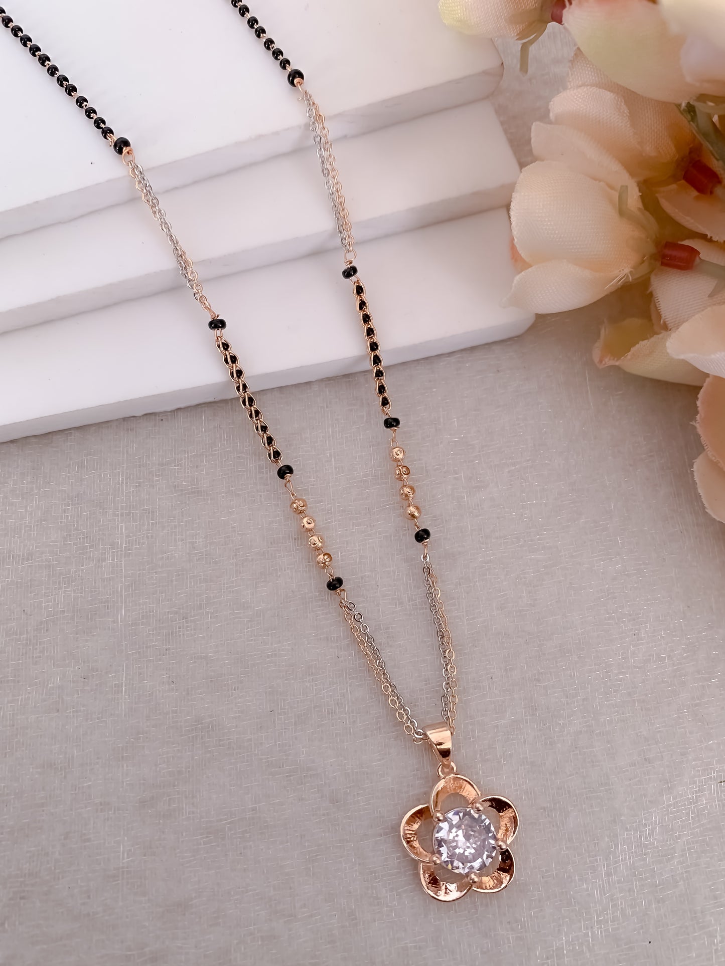 Buy 1 Get 1 Free - American Diamond Rose Gold Plated  Delicate Fancy Mangalsutra