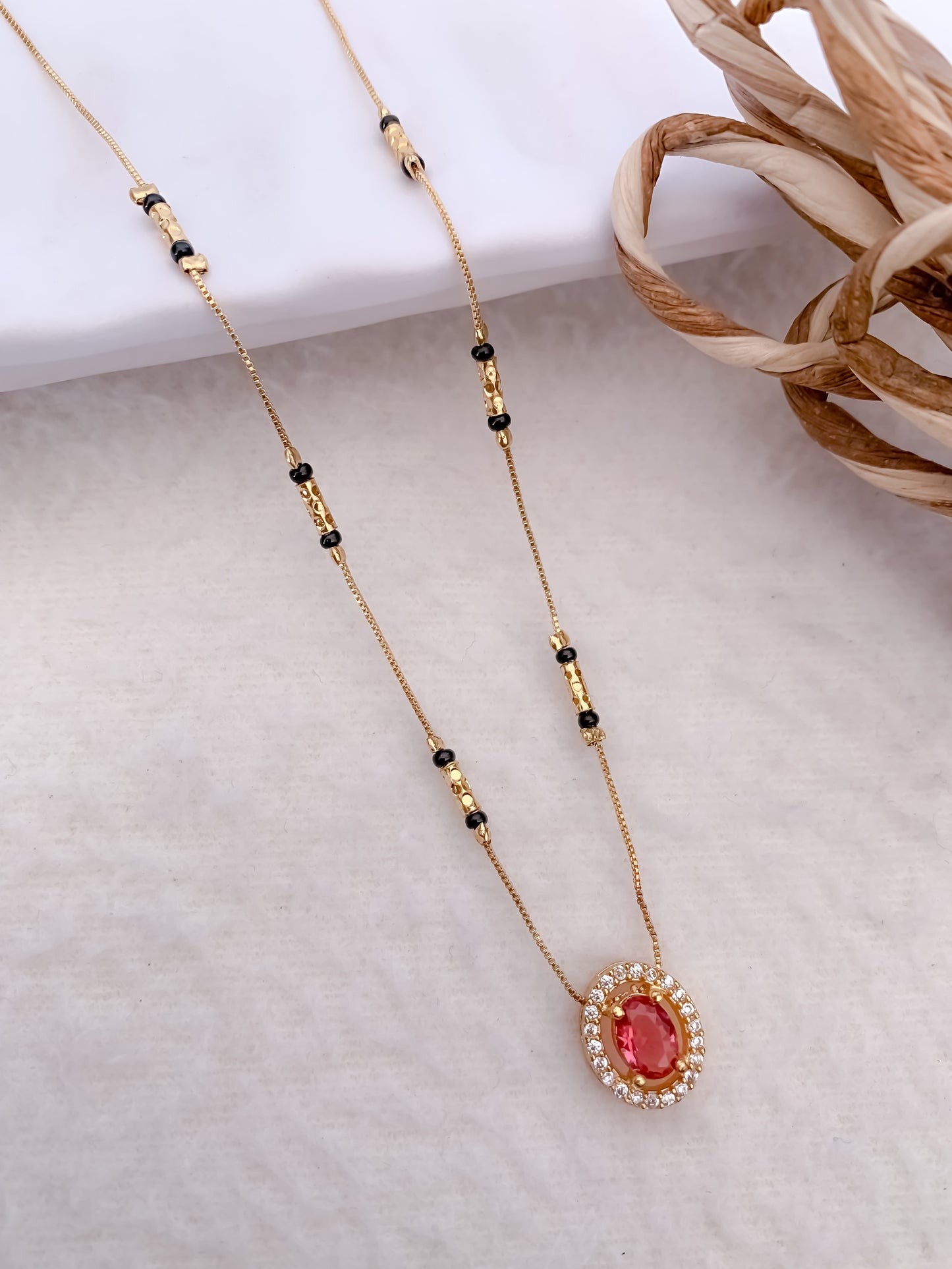 Buy 1 Get 1 Free - American Diamond Gold Ruby Color Fancy Mangalsutra