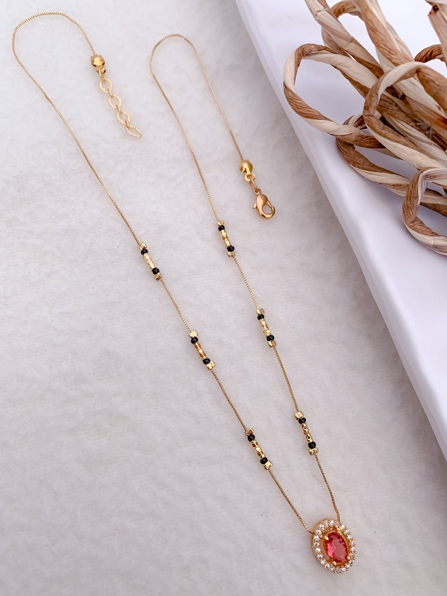 Buy 1 Get 1 Free - American Diamond Gold Ruby Color Fancy Mangalsutra