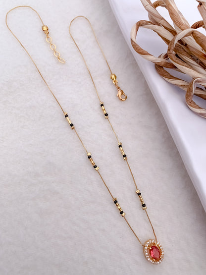 Buy 1 Get 1 Free - American Diamond Gold Ruby Color Fancy Mangalsutra