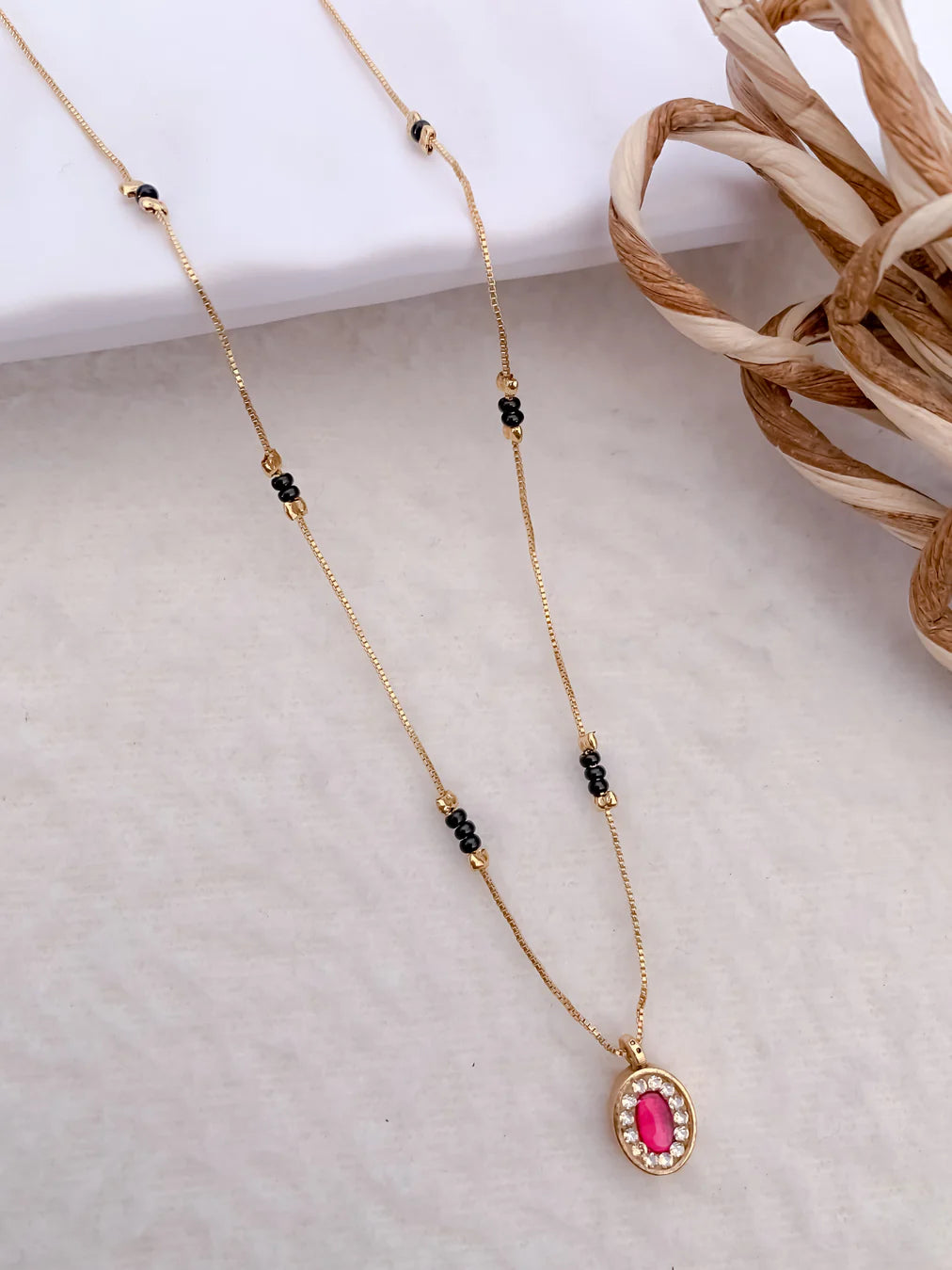 Buy 1 Get 1 Free - American Diamond Fancy Ruby Gold Plated Mangalsutra