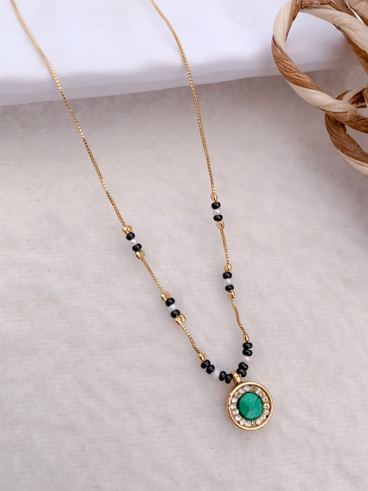 Buy 1 Get 1 Free - Gold Finish Green Stone Minimal Mangalsutra - Mangalsutra - Belleza Jewels