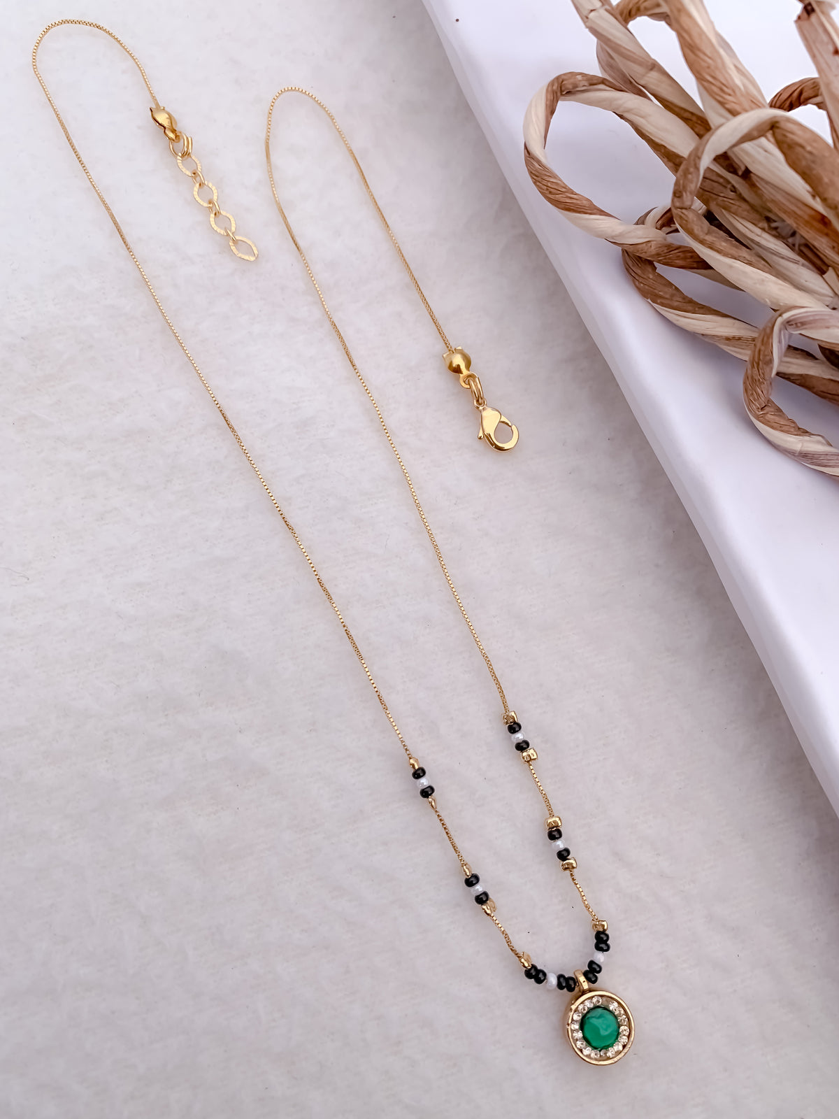 Buy 1 Get 1 Free - Gold Finish Green Stone Minimal Mangalsutra - Mangalsutra - Belleza Jewels